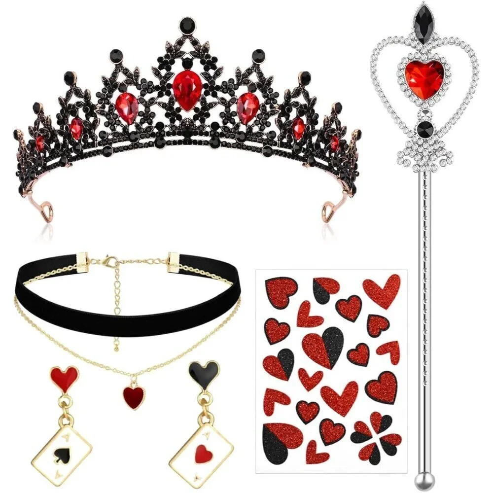 Halloween Queen Costume Set Includes Crown Earrings Scepter Stickers for Women